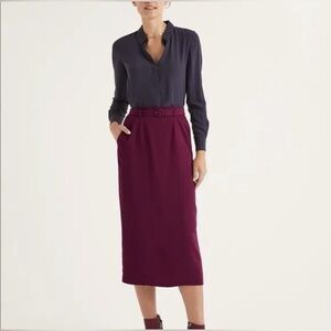 Boden Christina Belted Midi Skirt Burgundy Womens Size 4R
